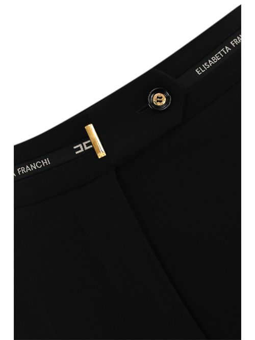 Pantaloni palazzo in crepe leggero con nastro logo Nero Elisabetta Franchi | PA10356E2110